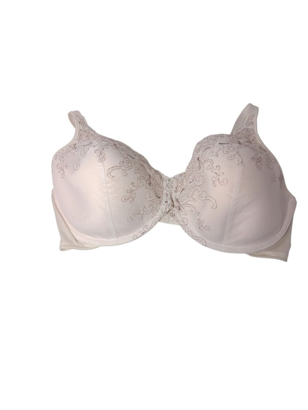 Full Coverage Beige Lace Embroidered Bra With Adjustable Straps Underwire Suppor